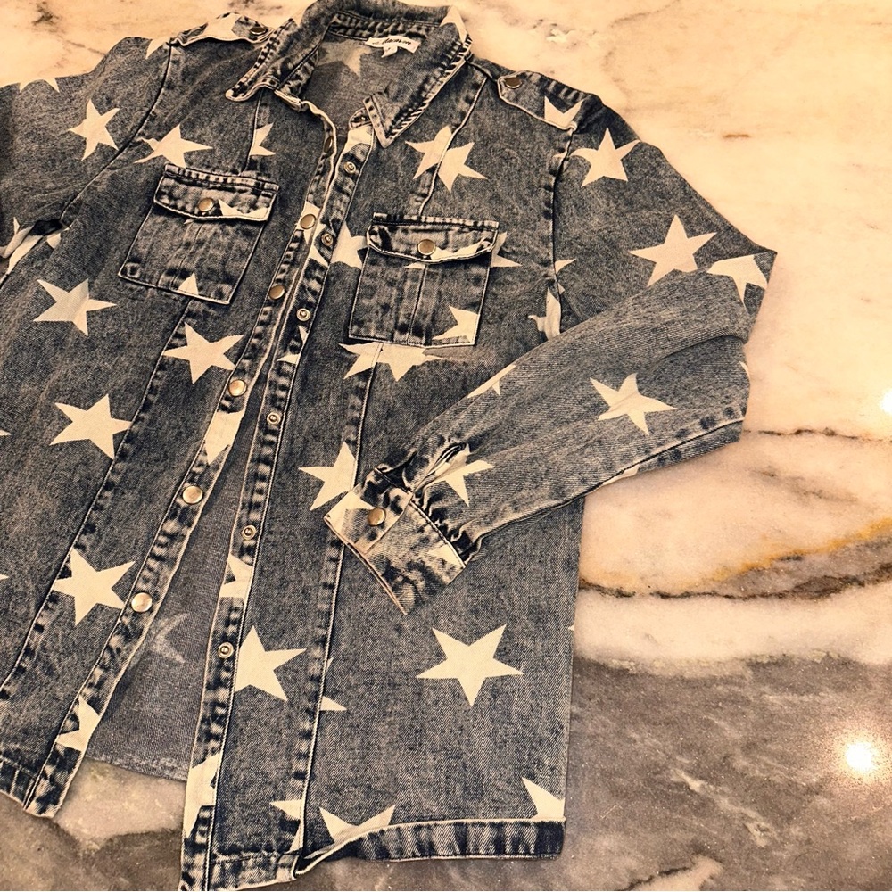 Macaron Size Small White Star Pattern Denim Jacket - Picture 6 of 12